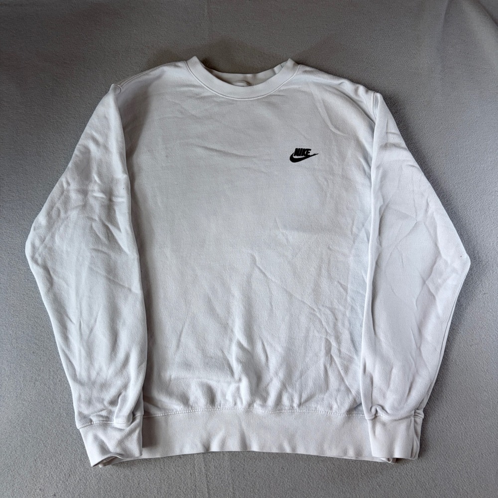 Nike Mens Crewneck Sweatshirt White Embroidered‎ Swoosh Logo Size Large